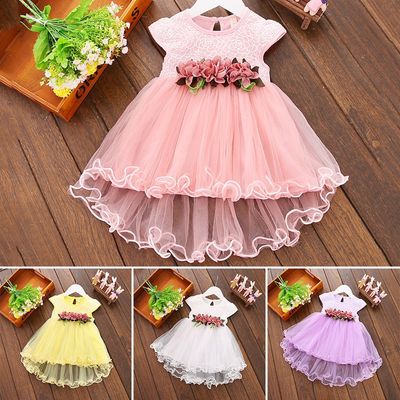 Kids Girls Summer Waist Flower Princess Party Dress (0 to 24 months)_img_0