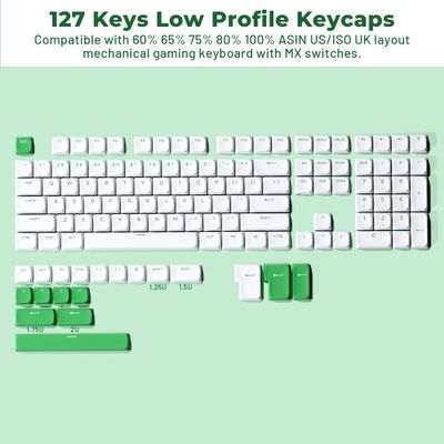 XVX Low Profile Green on White Double Shot PBT Keycaps_img_0