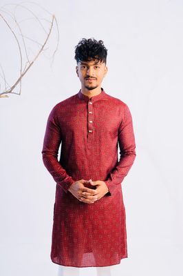 Jacquard Cotton Classic Panjabi for Men-Maroon(PJB-015)_img_1