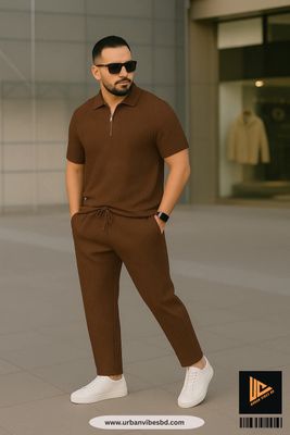 Coffee Color Premium Zipper Polo & Semi Baggy Trouser_img_0