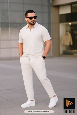 White Color Premium Zipper Polo & Semi Baggy Trouser