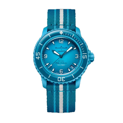 Blancpain x Swatch Fifty Fathoms “Blue Lagoon Sistem51” Men’s Watch- S035L400_img_0
