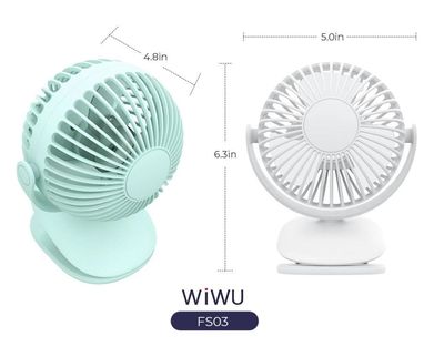 NEW!! Mini Clip Fan 360 Degree Rotation Rechargeable Fan (WiWu FS03)- White Color_img_0