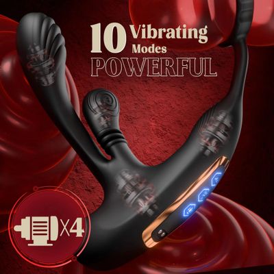 360° Circular Kneading Anal Vibrator Male Prostate Massager with Cock Ring 3 in 1 L-Shaped Vibrators Adult Anal Sex Toy for Gay_img_4