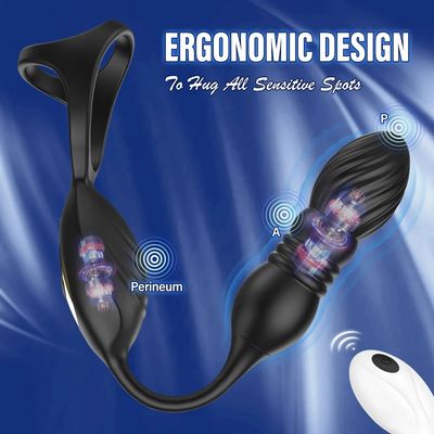 3 in 1 Prostate Massager Anal Vibrator 9 Vibrationg Thrusting with Cock Ring Butt Plug Remote Control Sex Toys P Sport Massage_img_1