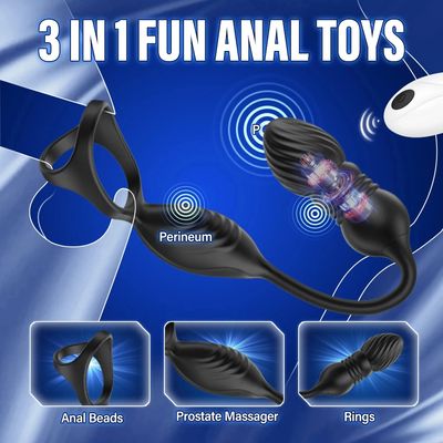 3 in 1 Prostate Massager Anal Vibrator 9 Vibrationg Thrusting with Cock Ring Butt Plug Remote Control Sex Toys P Sport Massage_img_4