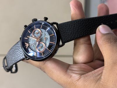 ARMANI OVAL GLASS BLACK CASE BLACK DIAL BLACK BELT ROSE GOLD DIGITS_img_0
