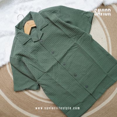 Light Olive Color Drop Shoulder Cuban Summer Shirt_img_1