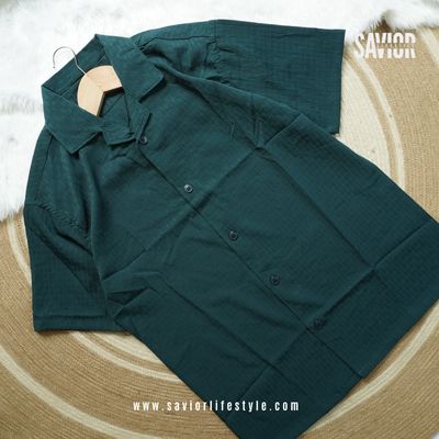 Ocean Green Color Drop Shoulder Cuban Summer Shirt_img_1