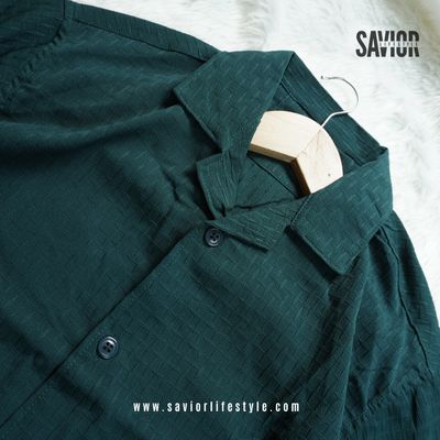 Ocean Green Color Drop Shoulder Cuban Summer Shirt_img_3