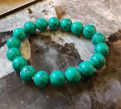 Natural Turquoise Stone Beaded Yoga Bracelet for Women Men Elastic Healing Gemstone Jewelry for Radiation Protection_img_3