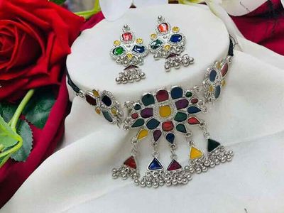 Oxidised choker neckpiece & Earrings set_img_0