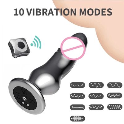 10 Modes Vibrating Metal Anal Plug Stainless Steel Butt Plug Portable Remote Control Dildo Anal Sex Toy for Couples Women Men_img_5
