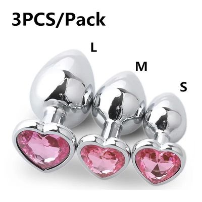 3 Sizes Crystal Anal Plug Metal Butt Plug Heart Base Removable Anus Stimulator Stainless Steel Anal Sex Toys Prostate Massager_img_0