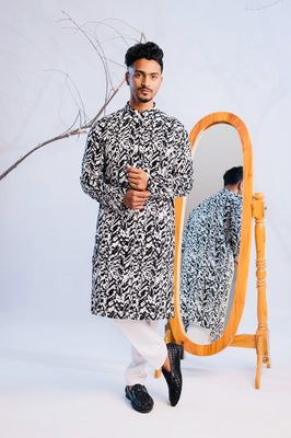Cotton Classic Panjabi for Men- Black AOP (PJB-004)_img_2