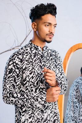 Cotton Classic Panjabi for Men- Black AOP (PJB-004)_img_3