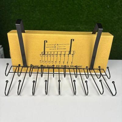 5 pcs Wholesale Classic Black Iron Over-the-Door Hanger – 19 Hooks, Space-Saving Organizer for Coats, Hats & Accessories_img_0