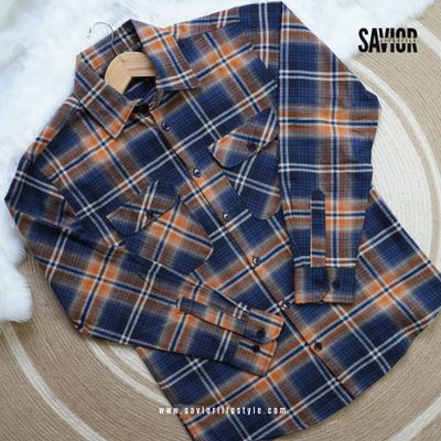 Rust & Navy Check Full Sleeve Shirt with Double Pockets