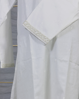 Classic White Panjabi with Embroidered Collar and Floral Buttons – Elegant Men’s Ethnic Wear by Simple White (Punjabi BDT 7,490 + Pajama BDT 2,500)_img_2