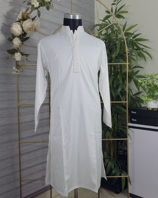 Elegant White Panjabi with Sequined Embroidered Placket – Premium Festive Wear by Simple White (Punjabi BDT 9,490 + Pajama BDT 2,500)_img_3