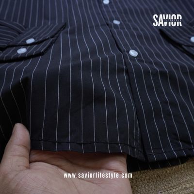 Deep Black Stripe - Old Money Full Sleeve Shirt_img_1
