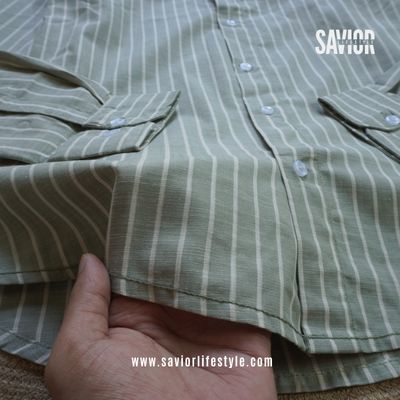 Light Olive Stripe - Old Money Full Sleeve Shirt_img_3