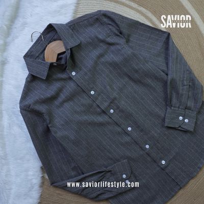 Charcoal Stripe - Old Money Full Sleeve Shirt_img_1