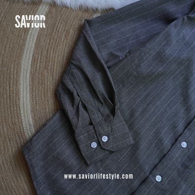 Charcoal Stripe - Old Money Full Sleeve Shirt_img_2