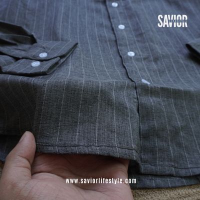 Charcoal Stripe - Old Money Full Sleeve Shirt_img_3