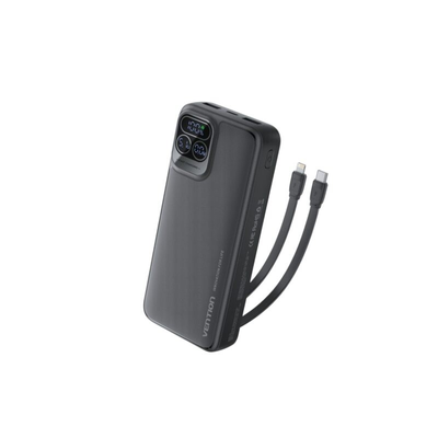 VENTION I15BB-V2 20000mAh 22.5W Power Bank with Built-in USB-C & Lightning Cables – Black_img_0