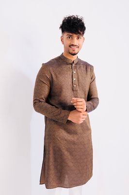 Jacquard Cotton Classic Panjabi for Men-Brown (PJB-014)_img_1