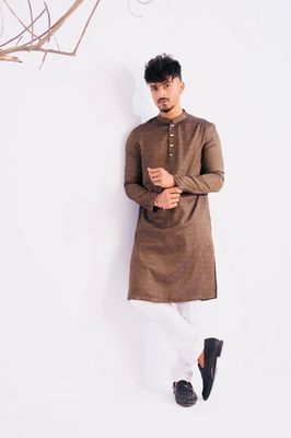 Jacquard Cotton Classic Panjabi for Men-Brown (PJB-014)_img_3