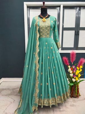 রেডিমেড জর্জেট এমব্রয়ডারি পার্টি ড্রেস_img_3