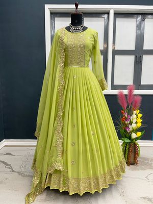 রেডিমেড জর্জেট এমব্রয়ডারি পার্টি ড্রেস_img_4