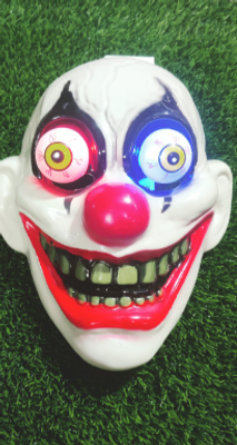 LED  New Halloween Mask Scary Red Nosed Clown Mask with Funny Terrifying Gripping Electric Saw Murderer Mask_img_0