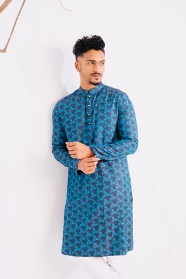 Jacquard Cotton Classic Panjabi for Men- Blue(PJB-018)_img_1