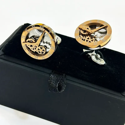 A Pair of Metal Steel Rose Gold Watch Look Men's Fashion Cufflinks_img_0