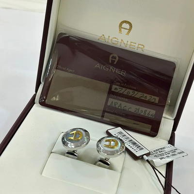 Aigner Lupo Steel & Gold Swiss Grade Men's Fashion Cufflinks- ARAGC2198604_img_2