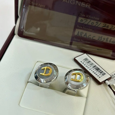 Aigner Lupo Steel & Gold Swiss Grade Men's Fashion Cufflinks- ARAGC2198604_img_3