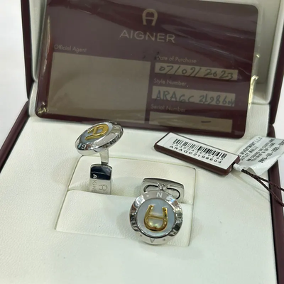Aigner Lupo Steel & Gold Swiss Grade Men's Fashion Cufflinks- ARAGC2198604_img_4