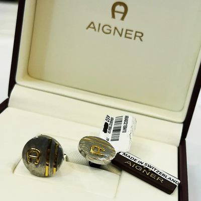 Aigner Lupo Steel & Gold Swiss Grade Men's Fashion Cufflinks- ARAGC2150410_img_1