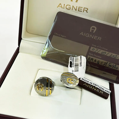 Aigner Lupo Steel & Gold Swiss Grade Men's Fashion Cufflinks- ARAGC2150410_img_3