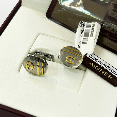 Aigner Lupo Steel & Gold Swiss Grade Men's Fashion Cufflinks- ARAGC2150410_img_4