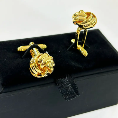 Knot Design Twist Mechanism Gold-tone Men's Fashion Cufflinks_img_2