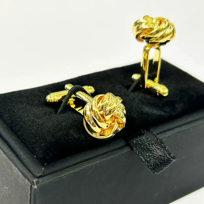 Knot Design Twist Mechanism Gold-tone Men's Fashion Cufflinks_img_4