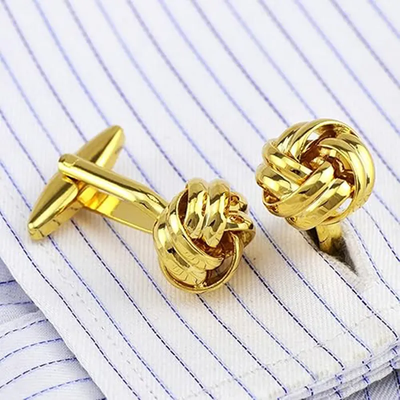 Knot Design Twist Mechanism Gold-tone Men's Fashion Cufflinks_img_5