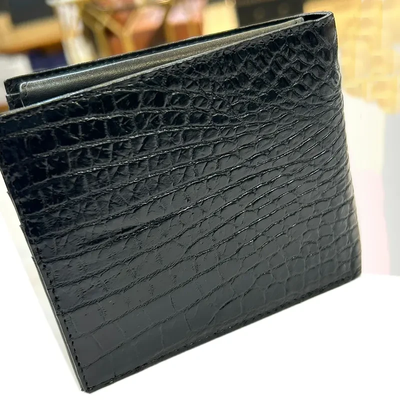 Luxury Alligator Crocodile Viet Black Leather Bifold Men's Wallet_img_0