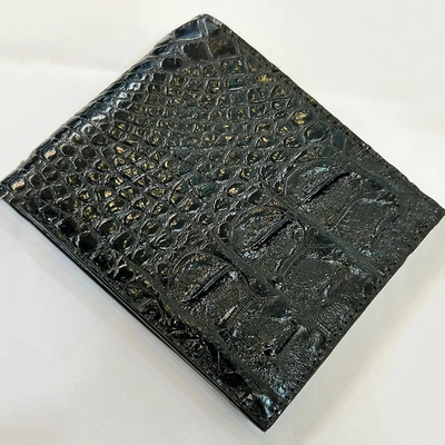 Luxury Alligator Crocodile Viet Black Leather Bifold Men's Wallet_img_3