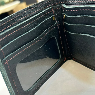 Classic Leather Bifold Imported Wallet - Black with Yellow Stitch_img_1