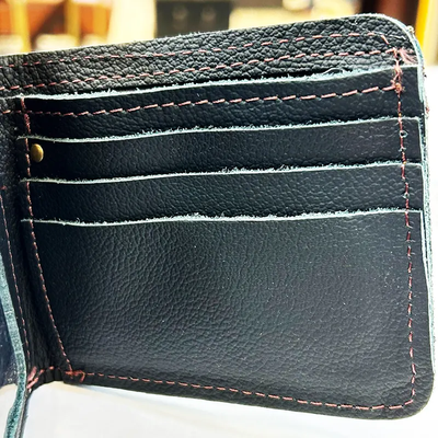 Classic Leather Bifold Imported Wallet - Black with Yellow Stitch_img_2